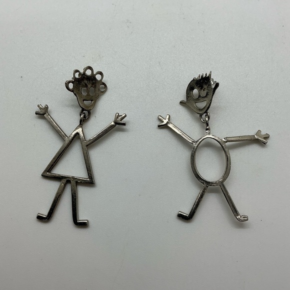 Stick people pierced earrings silver colored Boy Girl Man Woman - Picture 3 of 7